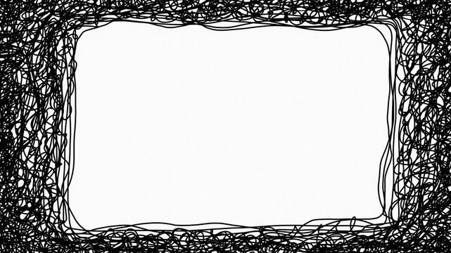 Seamless looping stop motion animation of a hand-drawn scribble frame. Ideal for titles, overlays, or quirky video projects.  Black and white, textured aesthetic.