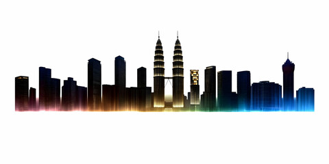 Obraz premium Modern Cityscape Silhouette with Colorful Glow at Night, Illustrative Urban Architecture.