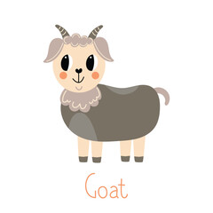 Cute little goat isolated on a white background. Goat vector illustration. 