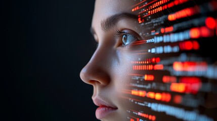 Woman s Face with Digital Overlay  AI  Technology  Future Concept