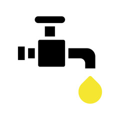Fototapeta premium Black Water Faucet with a yellow drop on white
