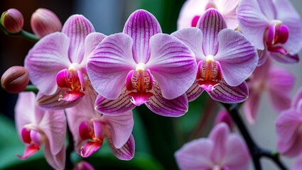 Stunning closeup of soft pink orchid blooms