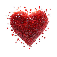 Heart made of red gemstones, jeweled heart isolated on transparent background, PNG, cutout