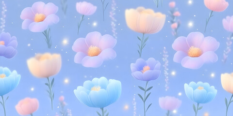 Abstract background with flowers, floral blue wallpaper 