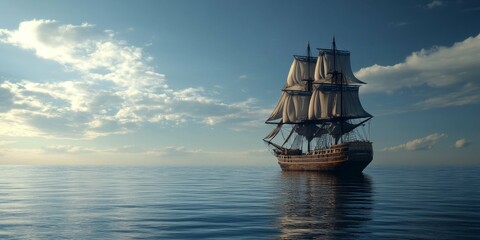 Majestic Sailing Ship on a Calm Ocean