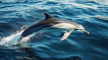 Fototapeta premium Beautiful dolphins swimming in the ocean, stunning underwater photography, clear blue water, bright light, clean background