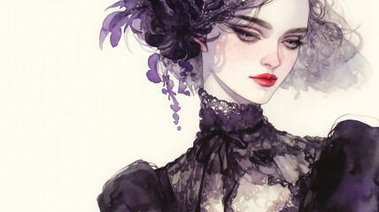 Fototapeta premium クラシカルゴシック｜黒いレースと赤薔薇の美しき女性