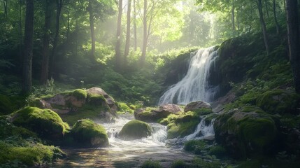Enchanted Forest Waterfall: Serene Nature Scene
