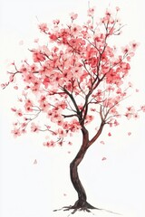 Fototapeta premium Beautiful Cherry Blossom Tree Watercolor Art