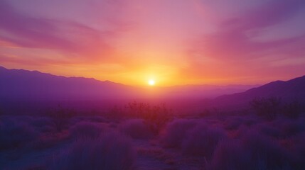 As the day ends, the horizon is filled with a mesmerizing array of orange and pink hues, casting a warm glow over the mountains. Soft clouds drift lazily in the sky, enhancing the serene atmosphere