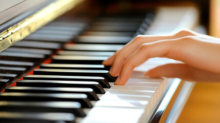 Elegant Hands Playing Piano Keys Musical Instrument Beautiful Melody Artistic Performance           