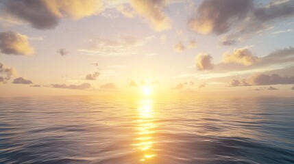 Obraz premium Captivating sunset over the ocean with colorful clouds and serene water, creating a tranquil and picturesque scene.