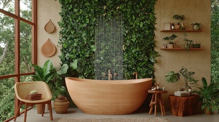 Lush Jungle Bathroom Relaxation; Waterfall Shower, Tropical View