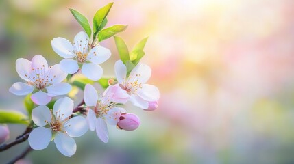 Fototapeta premium Spring Awakening Close-Up of Delicate White and Pink Apricot Blossoms in Natural Sunlight