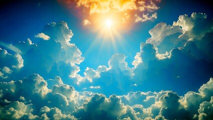 Fototapeta premium Vibrant sky and fluffy clouds in serene harmony