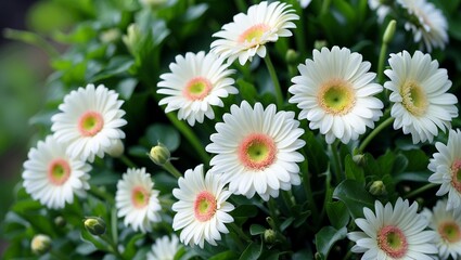 Obraz premium Vibrant white gerbera daisies flourishing among greenery