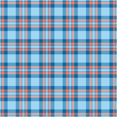 Anniversary seamless textile texture, back to school fabric plaid vector. Gentle tartan pattern check background in cyan and red colors.