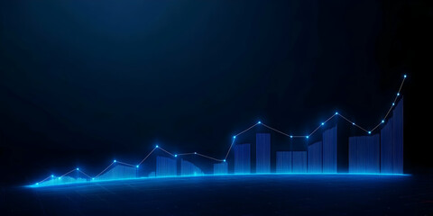Glowing Blue Financial Chart Shows Growth Trend on a Dark Digital Grid Background