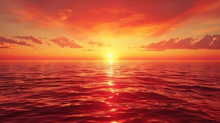 Obraz premium Vibrant sunset over calm ocean waters reflecting colorful sky, serene atmosphere