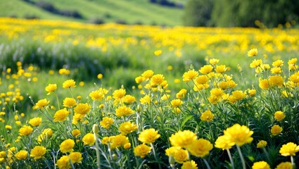 Obraz premium Vibrant yellow flowers blooming in sunlit meadow