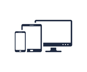 Computer with Smartphone and Tablet icon vector on a white background