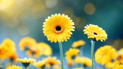 Vibrant yellow gerbera daisy against soft focus background