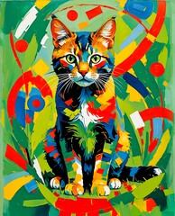 Geometric Feline Portrait in rich colours