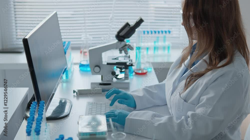 Poster A dedicated scientist is meticulously analyzing various samples in a cuttingedge and modern laboratory that is equipped with advanced technology and sophisticated equipment to ensure precise results