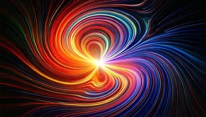 Glowing, colorful energy streams form a hypnotic, abstract vortex.