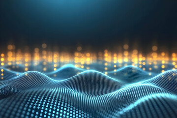 Abstract Blue Digital Landscape with Glowing Particles Forms a Futuristic Background.