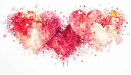 Watercolor Hearts: Abstract Painting of Intertwined Red and Pink Hearts