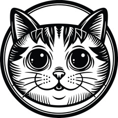 Stylish Black and White Cat Head Vector Illustration – Perfect for Logos and Designs