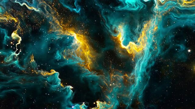 Cosmic Nebula with Swirling Blue and Gold Clouds - made with Generative AI