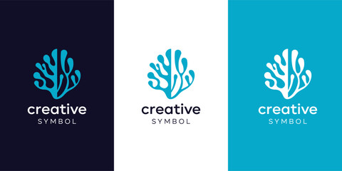 Neuron Nerve Cell or Coral Seaweed inspiration icon set logo design, Innovative digital technology concept business	