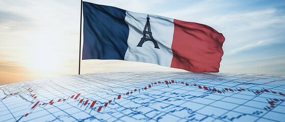 French Flag Over Data: A poignant juxtaposition: The French tricolor flag waves proudly, almost defiantly, against the backdrop of a complex data chart.