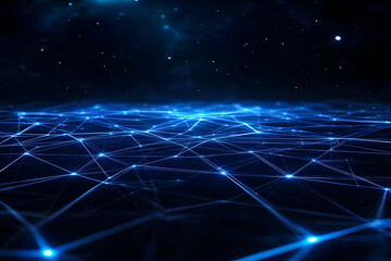 Abstract Background Shows Interconnected Network with Glowing Lines and Nodes in Dark Space
