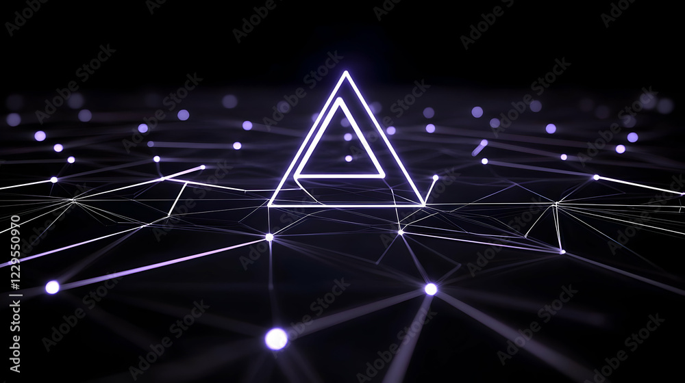 Wall mural glowing triangle connects a network of lines and nodes, symbolizing digital connection.