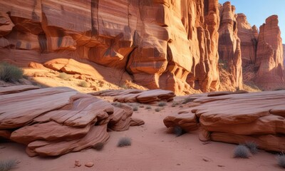 Rock formation at the edge of a sandstone cliff in Arizona, sandy cliffs, geology