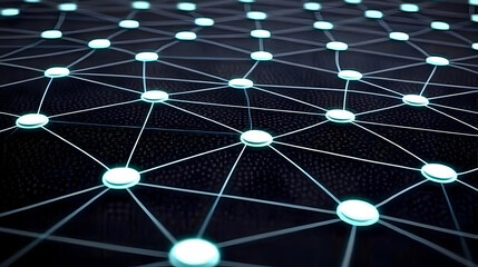 Abstract 3D Network Nodes Connected by Lines on a Dark Background