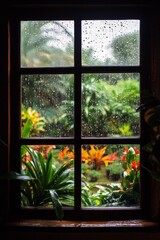 Rainy Day Garden View from a Window