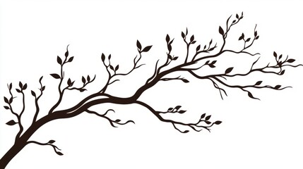 Fototapeta premium Minimalistic silhouette of a tree branch with leaves, perfect for nature-themed designs and backgrounds.