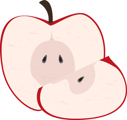Half cut red apple fresh fruit cartoon illustration
