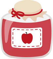 Red apple jam in a glass bottle cartoon illustration