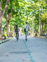 Young Commuters with Eco-Friendly Transportation