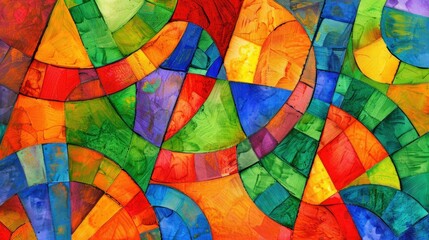 Fototapeta premium Abstract Colorful Geometric Composition: A Vibrant Interplay of Shapes and Hues