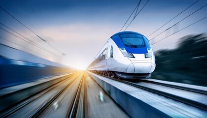 High speed train runs on rail tracks - Train in motion