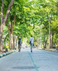 Young Commuters with Eco-Friendly Transportation