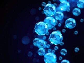 Shimmering blue digital orbs suspended in mid-air creating a sense of depth and movement, movement, abstract, glowing