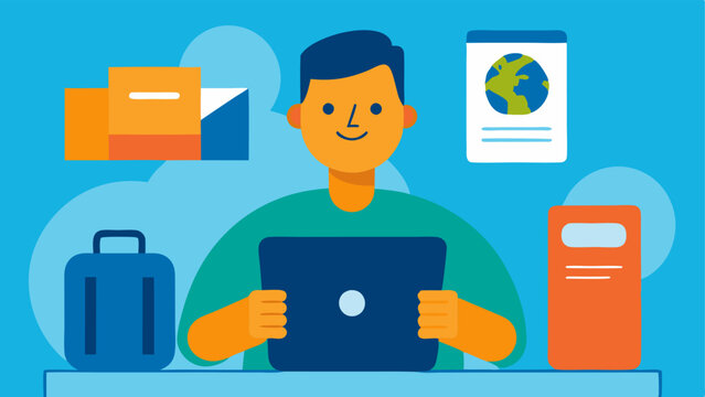Travel Insurance A digital nomad reading a travel insurance document with a reassuring smile surrounded by travel gear like a suitcase and passport indicating the importance of