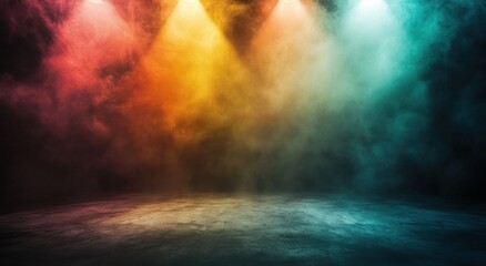 Abstract Colorful Stage Lighting with Smoke and Fog